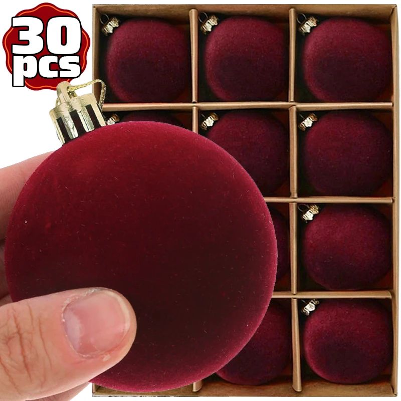Large Solid Wine Red Flocked Balls Velvet Christmas Ball Orn