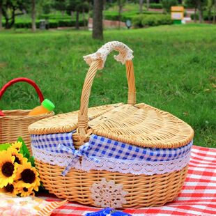 Basket Picnic Wicker Wove Handle Willow with Handmade