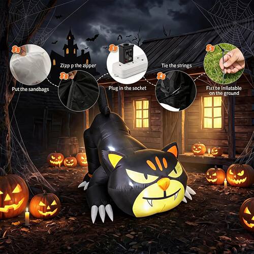 7ft Lighted Halloween Inflatable Black Cat Waterproof LED Ou