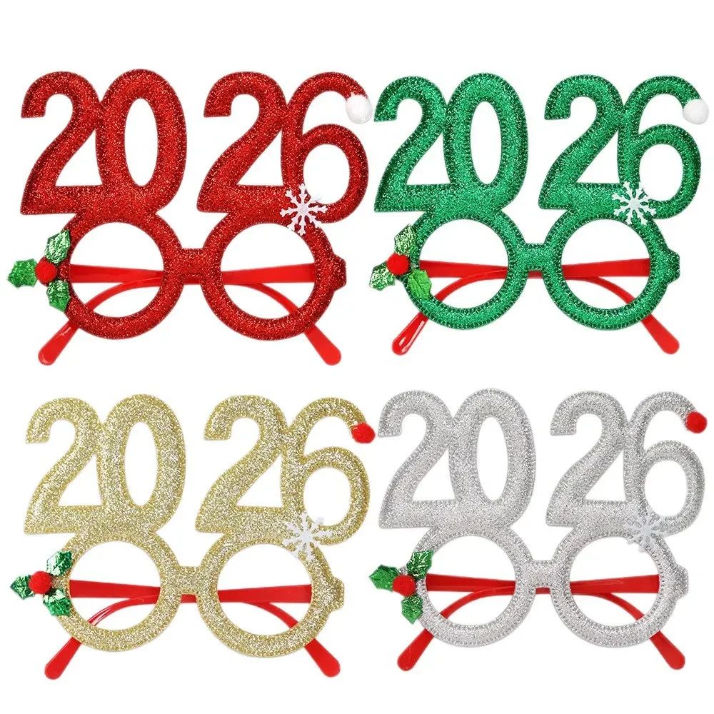 4pcs 2026 Christmas Glasses Frame New Year Glasses Photo Pro