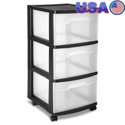 3 Drawer Plastic Storage Cart with Clear Drawers Rolling Org