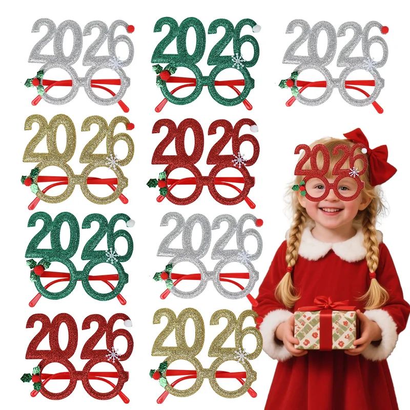 2026 New Year Glitter Glasses Green Red Gold Silver Festive