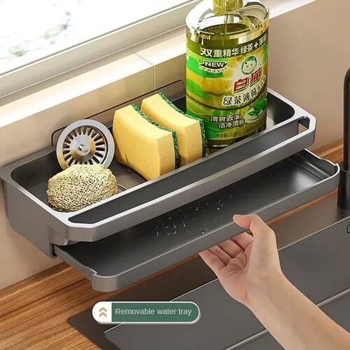 Drain Rack Kitchen Sink Organizer Self-draining Shelf Sponge