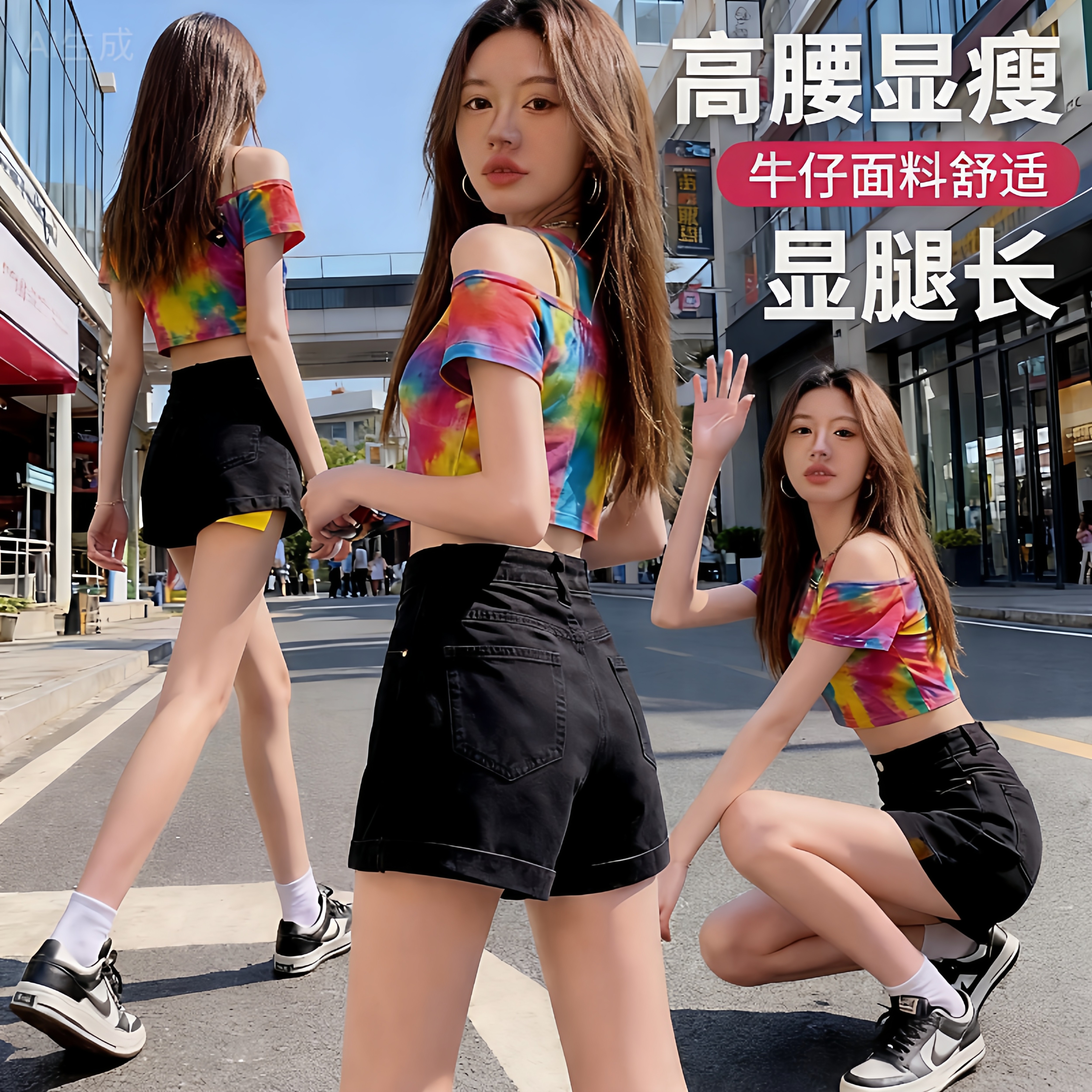 网红高品质高腰黑色牛仔短裤女夏2026新款宽松显瘦A字百搭短裤