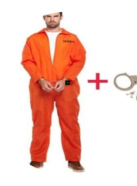 Mens Halloween Orange Jumpsuit Convict prisoner Costume Cos