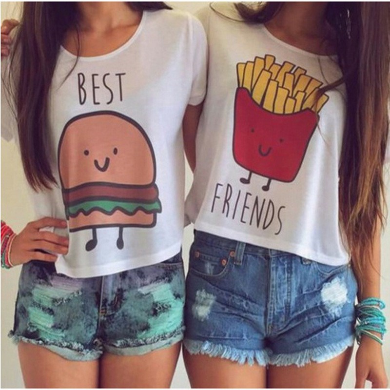 Women tShirts Ladies T-shirt Chips Crop Top Girl BestFriends图片