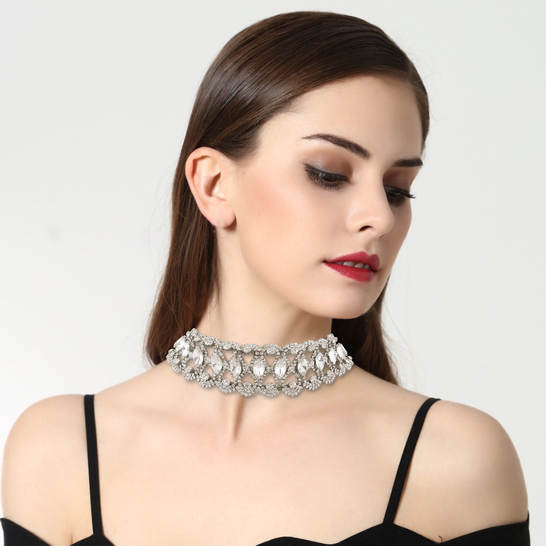 欧美夸张锆石水晶颈链性感项链女 choker necklace women jewelry