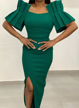 Autumn women's sexy ig waist slim fit large split evening