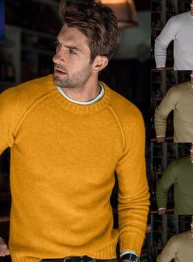 2023 men sweater秋季男士圆领针织衫毛衣潮流百搭黄色上衣外套帅
