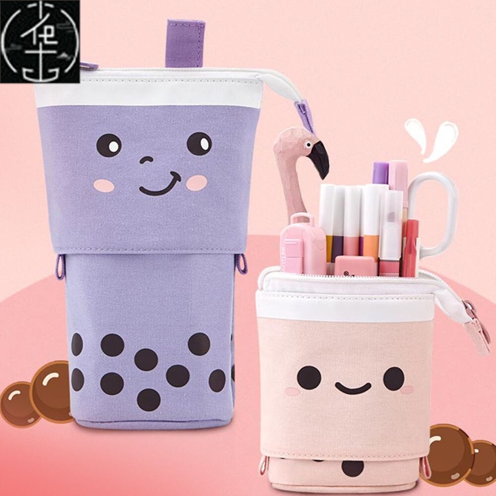 1Pc Fashion Cute Retractable Pencil Case Boba Milk Tea Pen P