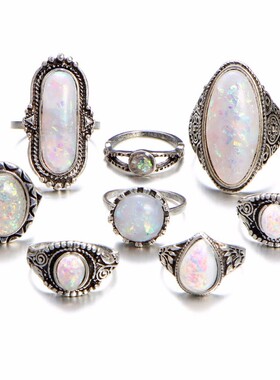 fashion lord rings set women jewelry 波西米亚蛋白石戒指套装