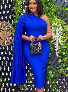 soulder bat sleeve ig waist slim blue large party dress