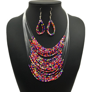 necklace women set jewelry 2017民族风彩色米珠多层项链套装
