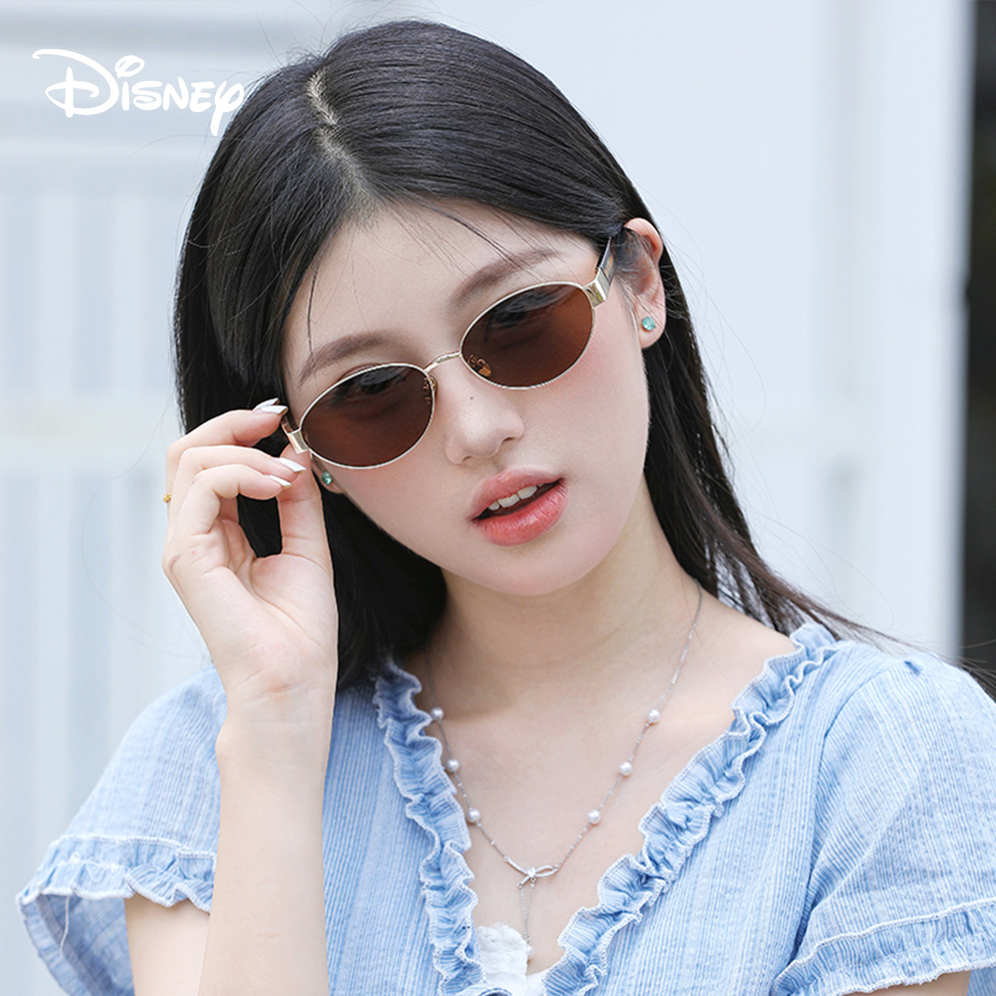 Disney迪士尼椭圆框太阳镜女时尚金属框墨镜防晒眼镜遮阳防紫外线