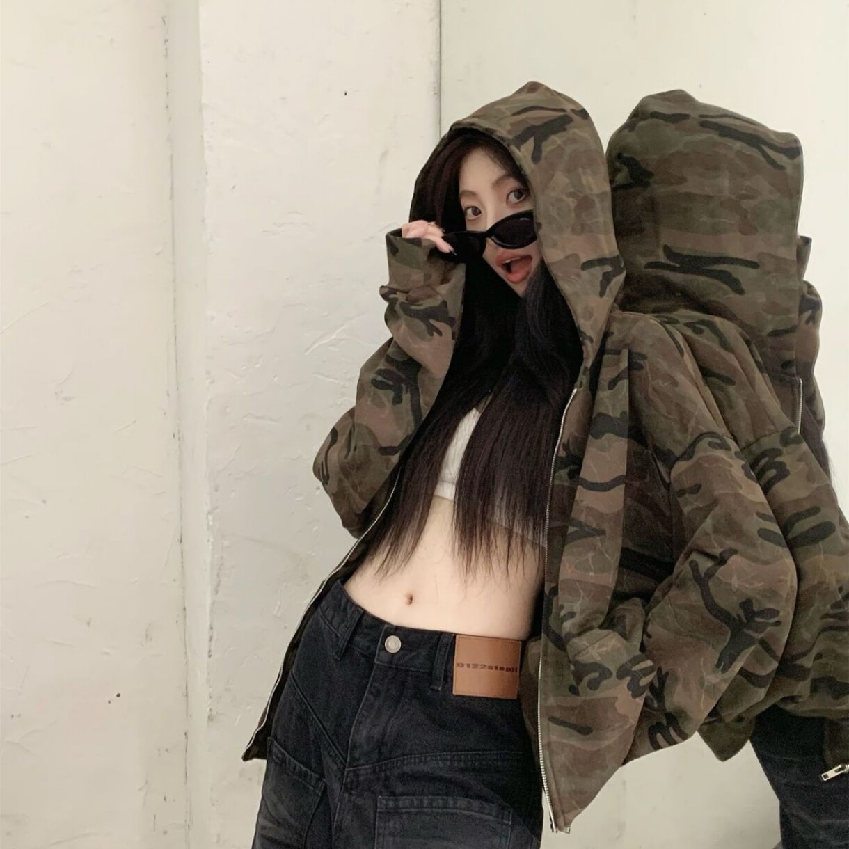 美式复古风迷彩连帽卫衣休闲百搭宽松显瘦拉链外套