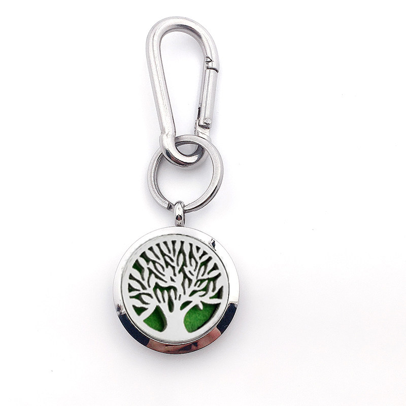30mm钛钢镂空可打开精油扩香香薰吊坠饰品钥匙扣挂件生命树图案
