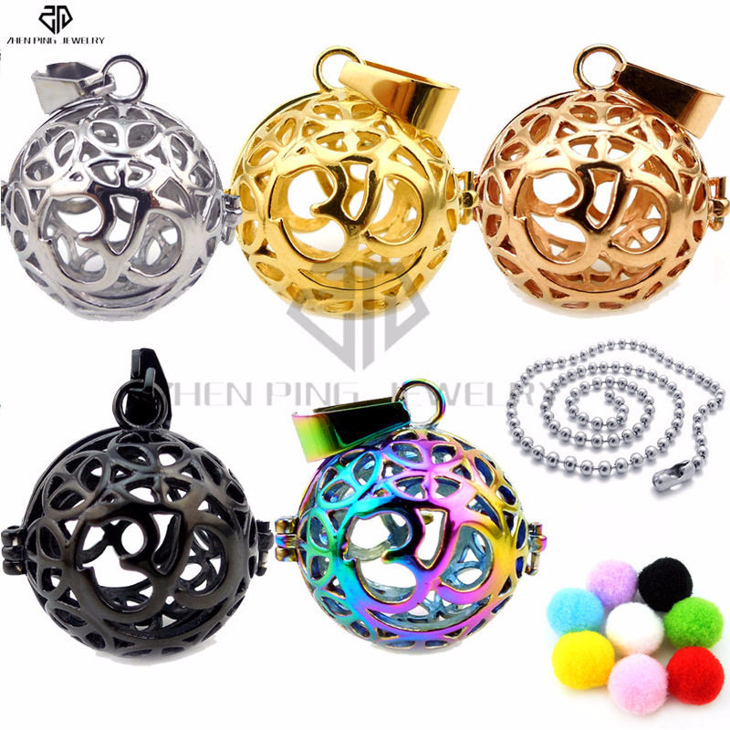 25MM钛钢全镂空放棉球香精香薰吊坠瑜伽项链宫铃饰品欧美火山石