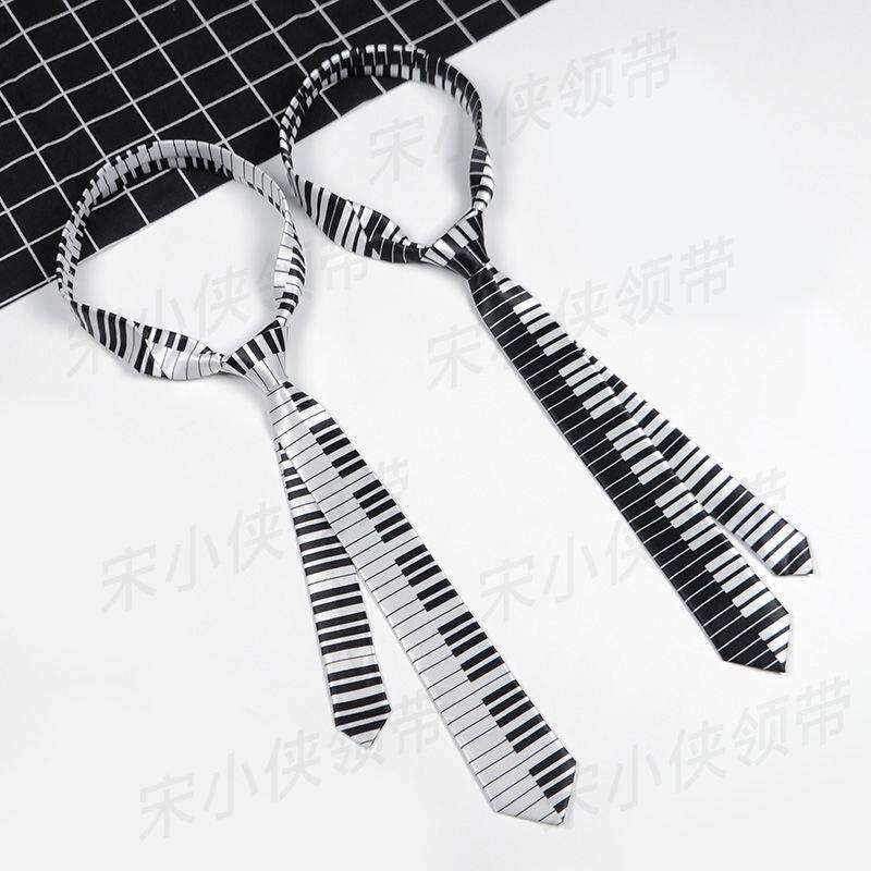 手打时尚音乐小领带男女学生学院风钢琴音符韩版个性土酷嘻哈黑色