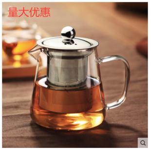 厂家高硼硅耐高温防爆不锈钢过滤玻璃茶壶加厚三角钢漏壶