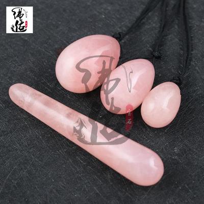 粉晶半宝石玉石鸡蛋 阴户蛋 水晶玉石按摩棒4件套套装工艺品