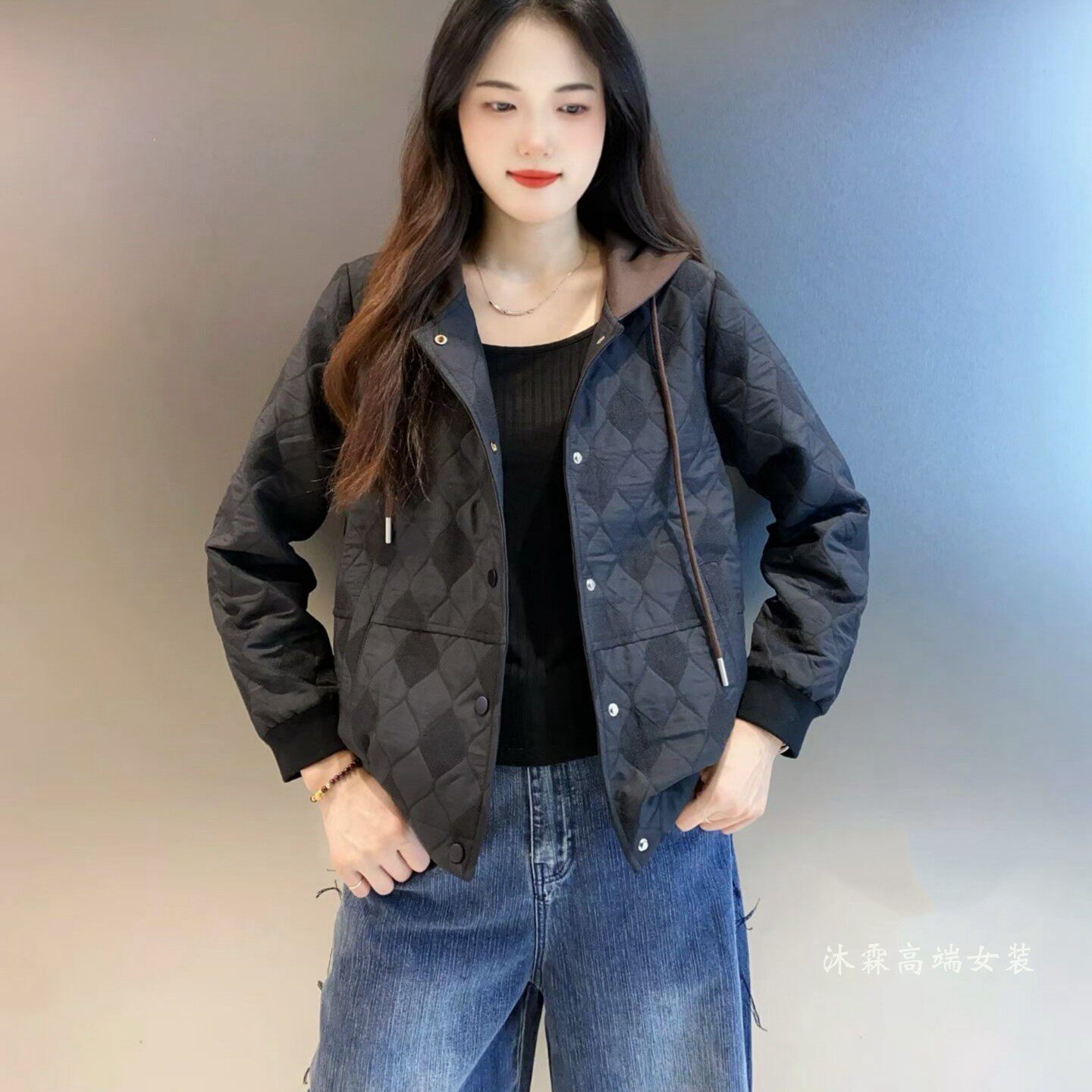 雅姿赏色珊瑚花2026春季新款上衣大码显瘦宽松修身百搭外套48045