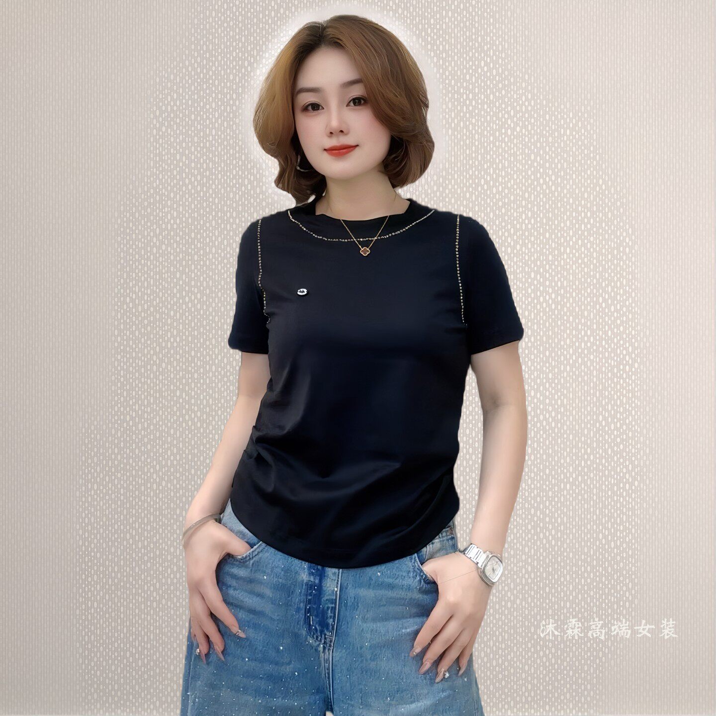 斐斐2026夏季新款宽松大码修身显瘦气质女打底衫百搭上衣T恤99058