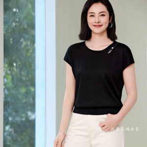 沐紫霖2026夏季新大码显瘦宽松莱赛尔天丝针织衫女上衣t恤93536