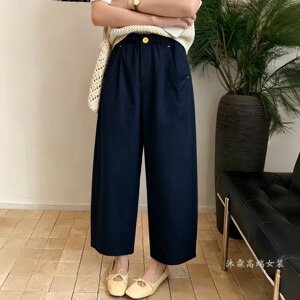 雅姿赏色珊瑚花2026夏季新宽松大码修身显瘦胖M休闲直筒女裤89018