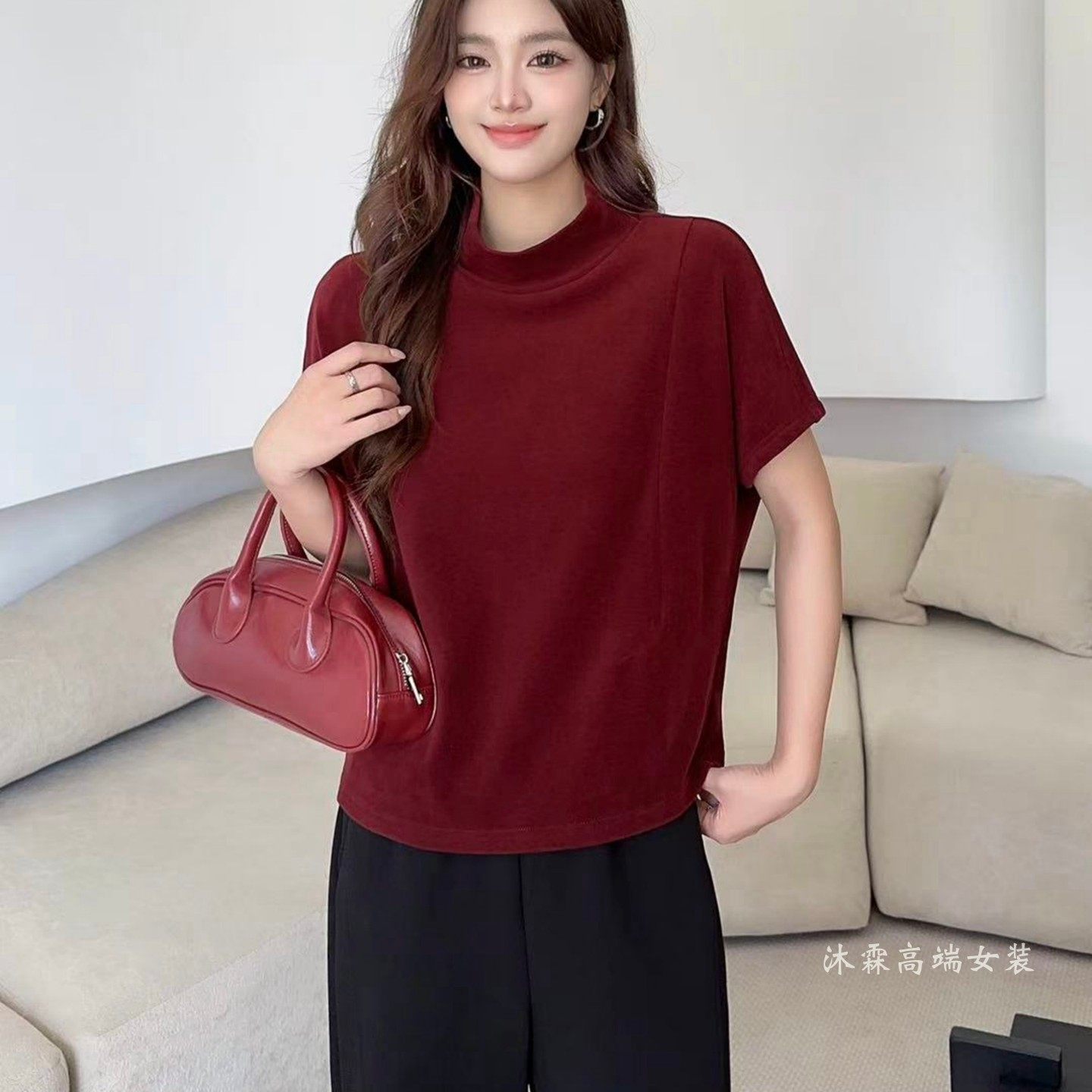 阳龙2025秋冬新款大码修身显瘦宽松气质女上衣打底t恤衫B25-5512