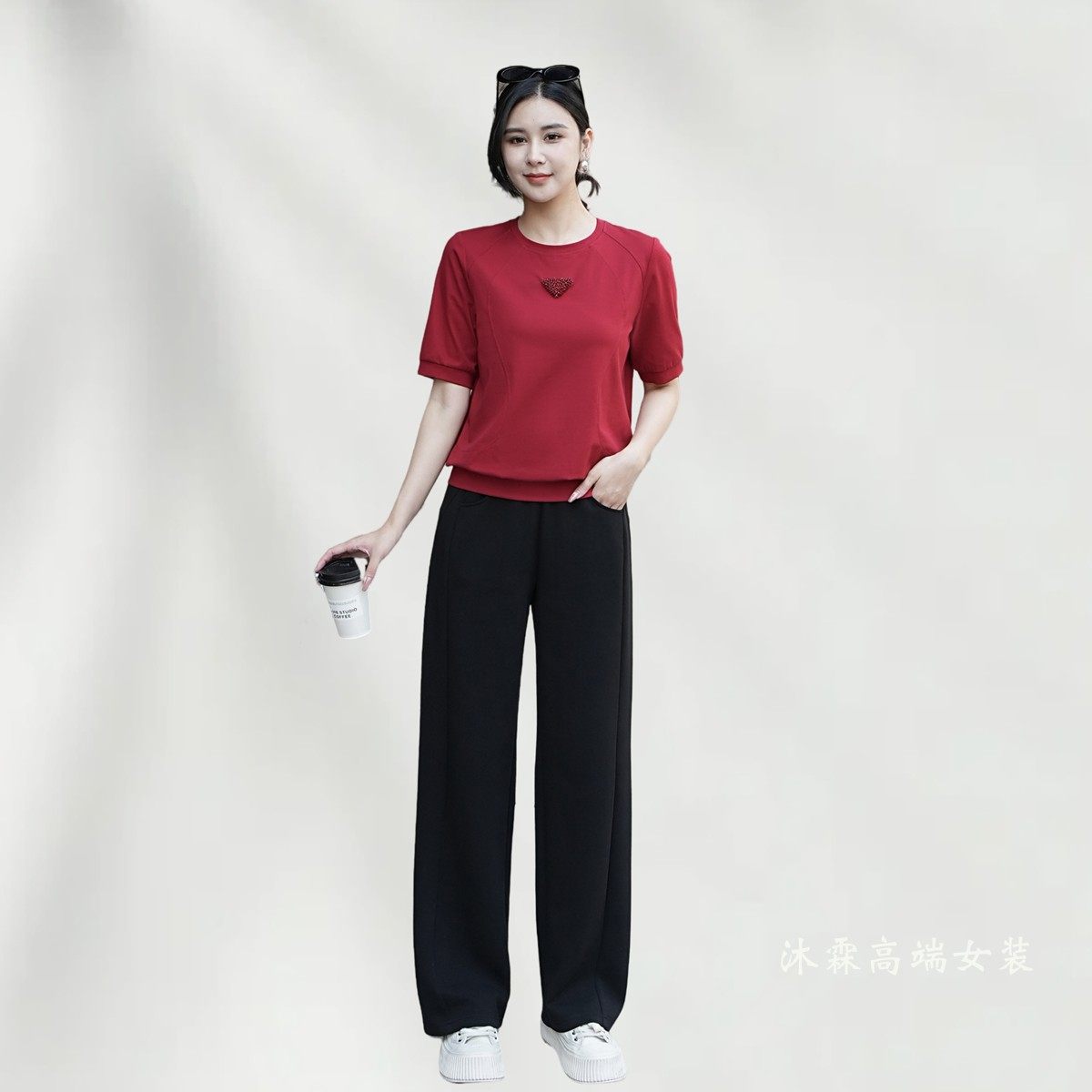 阳龙2025夏季新上衣B25-5305配裤子5037大码显瘦休闲运动两件套装