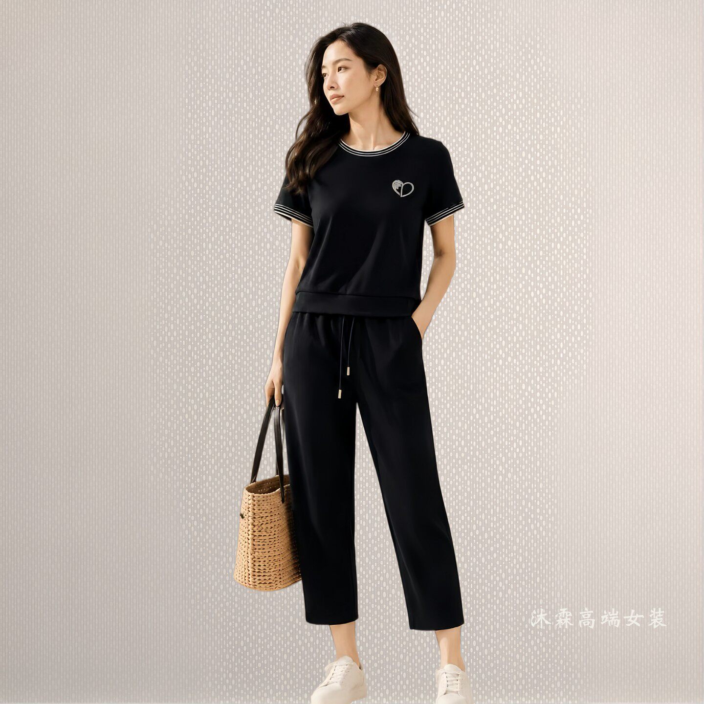 台湾1668道尚遇2026夏季新款大码气质宽松运动休闲两件套装300153