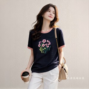 1668美季然亮2026夏季新大码显瘦莱赛尔天丝针织衫上衣t恤660139