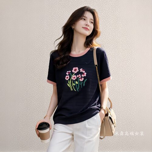 1668美季然亮2026夏季新大码显瘦莱赛尔天丝针织衫上衣t恤660139