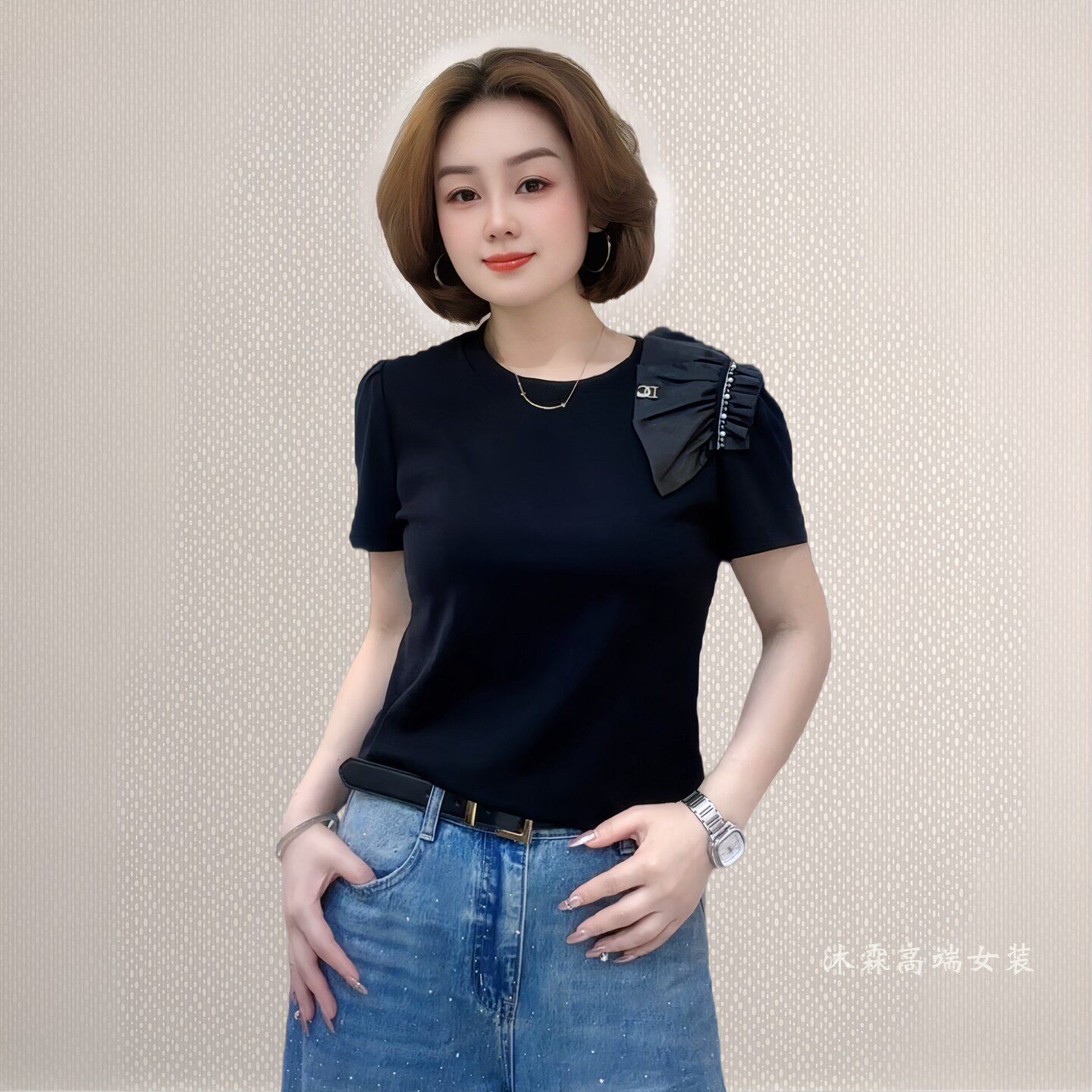 斐斐2026夏季新款宽松大码修身显瘦气质女打底衫百搭上衣T恤8811