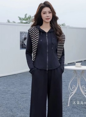 台湾1668道尚遇2025秋冬新款大码气质宽松运动休闲两件套装300022