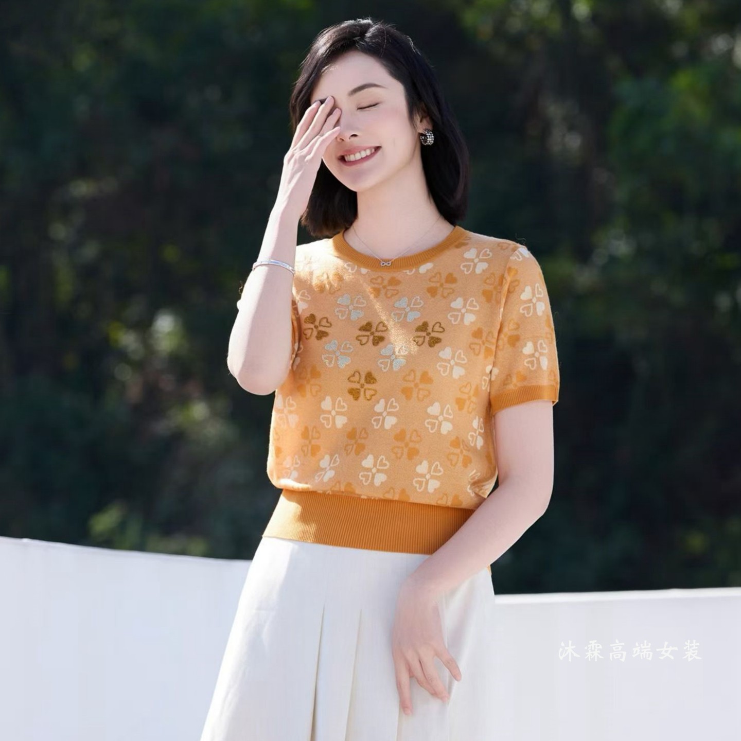 沐紫霖2026夏季新款大码显瘦宽松莱赛尔天丝针织衫女上衣t恤93065