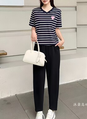 阳龙2026夏季新款上衣B26-9025配裤子大码显瘦休闲女运动两件套装