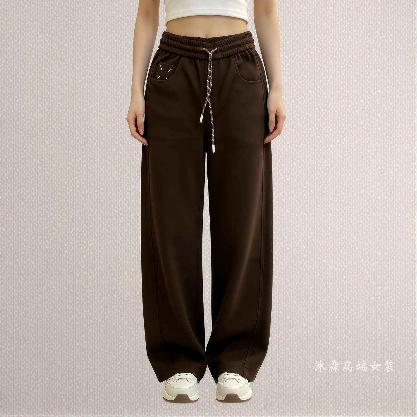 雅姿赏色珊瑚花2026秋冬新宽松大码修身显瘦胖M休闲直筒女裤29007