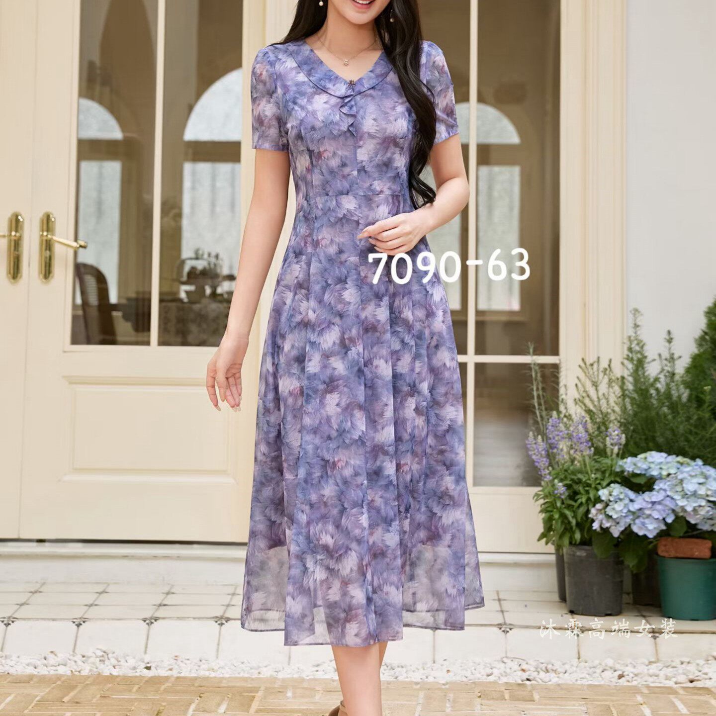 凯永2026夏季新款台湾纱料连衣裙隆穈丝女修身显瘦气质妈妈装7090