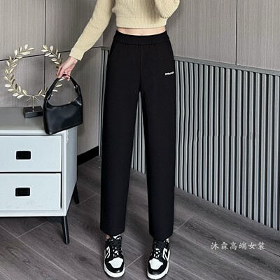 雅姿赏色珊瑚花2026春季新宽松大码修身显瘦胖M休闲直筒女裤19003