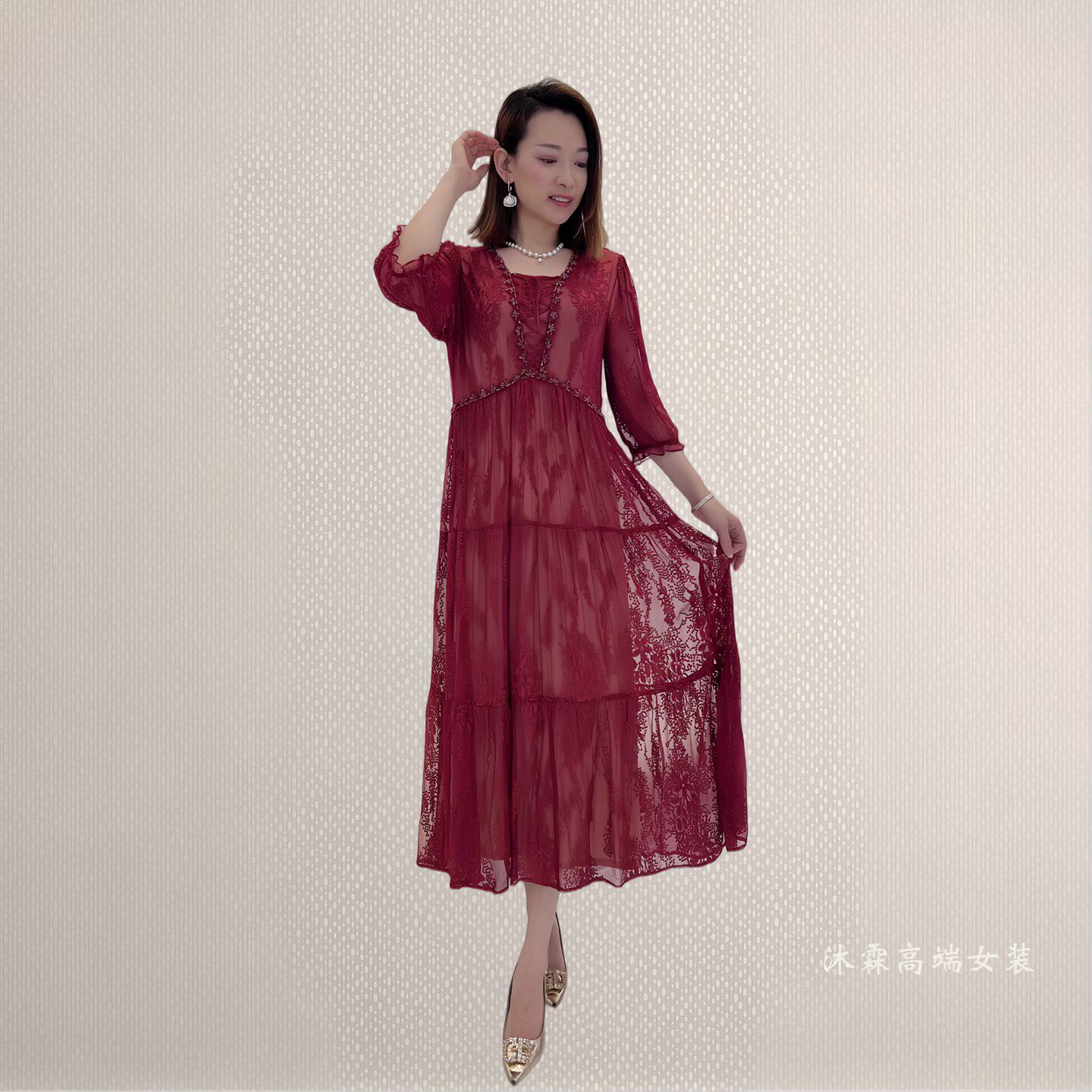 詹雅斐2026夏季新款时尚显瘦大码气质修身妈妈婚宴礼服连衣裙5000
