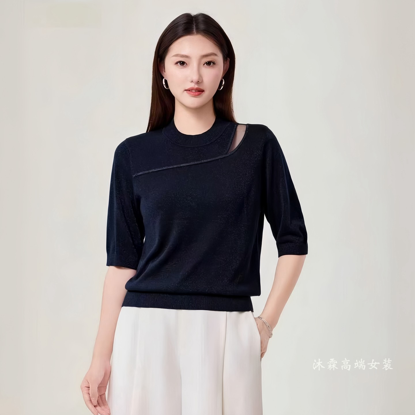 沐紫霖2026秋冬季新大码显瘦宽松莱赛尔天丝针织衫女上衣t恤67013