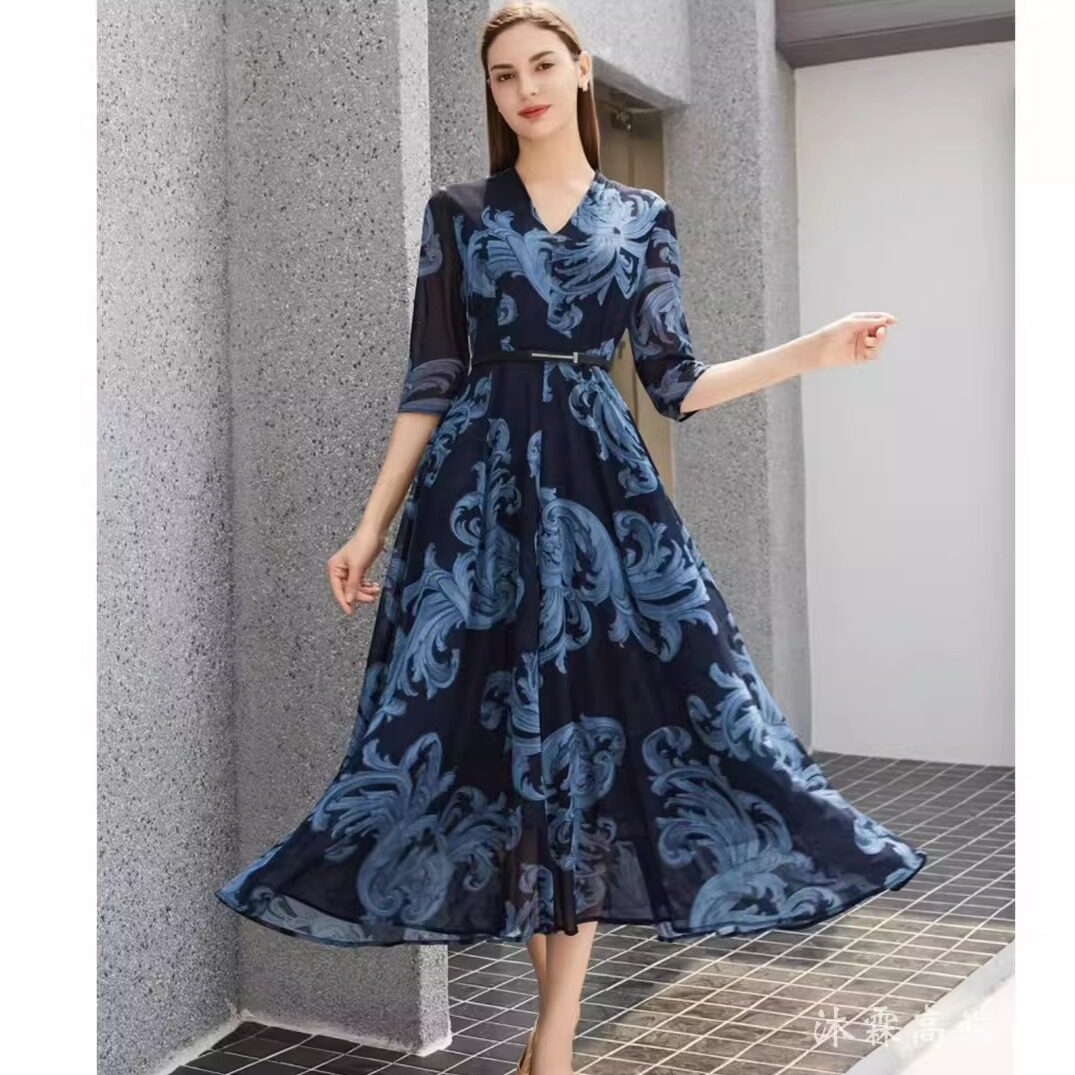 詹雅斐2025夏季新款时尚显瘦大码气质修身妈妈婚宴礼服连衣裙5276
