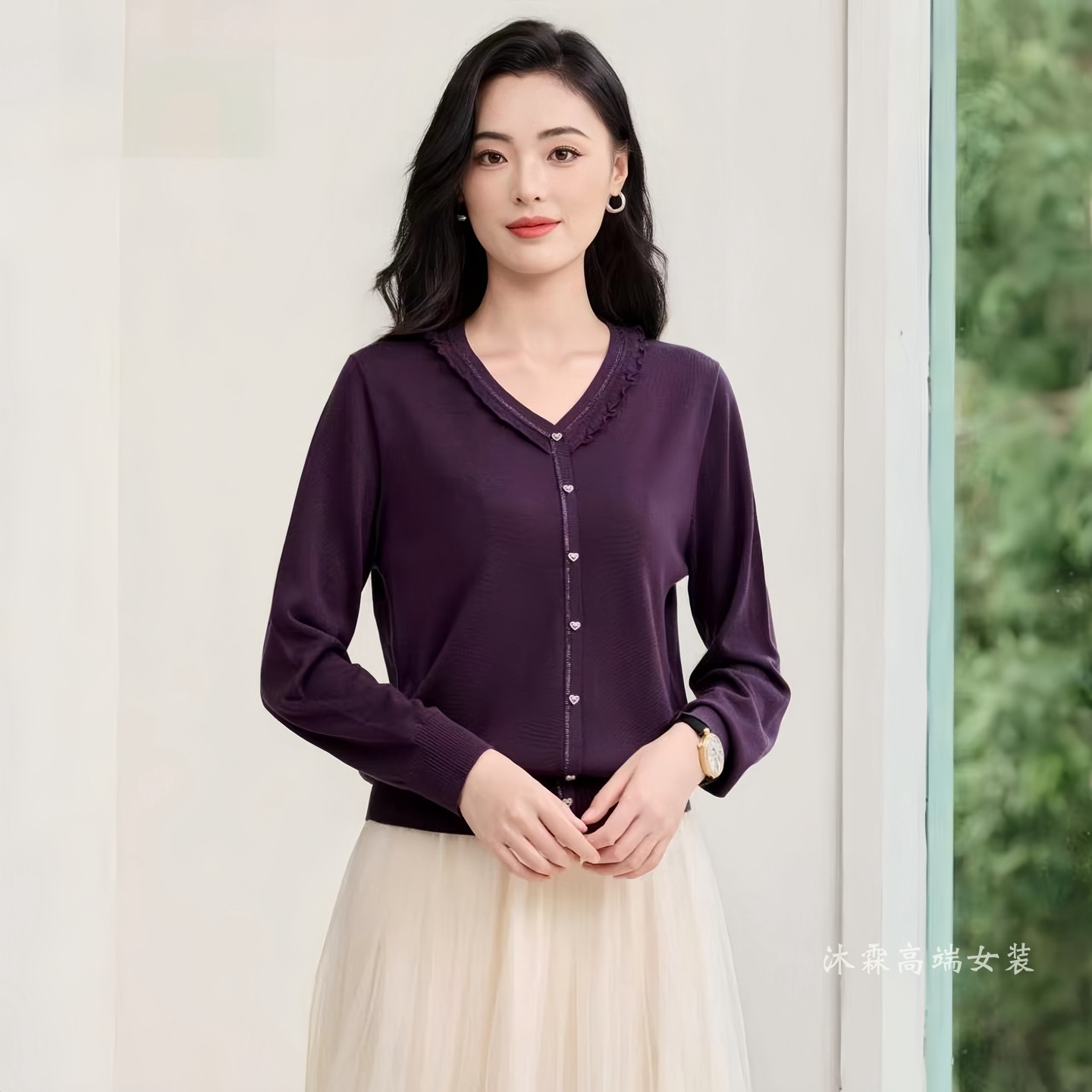 沐紫霖2026秋冬季新大码显瘦宽松莱赛尔天丝针织衫女上衣t恤67188