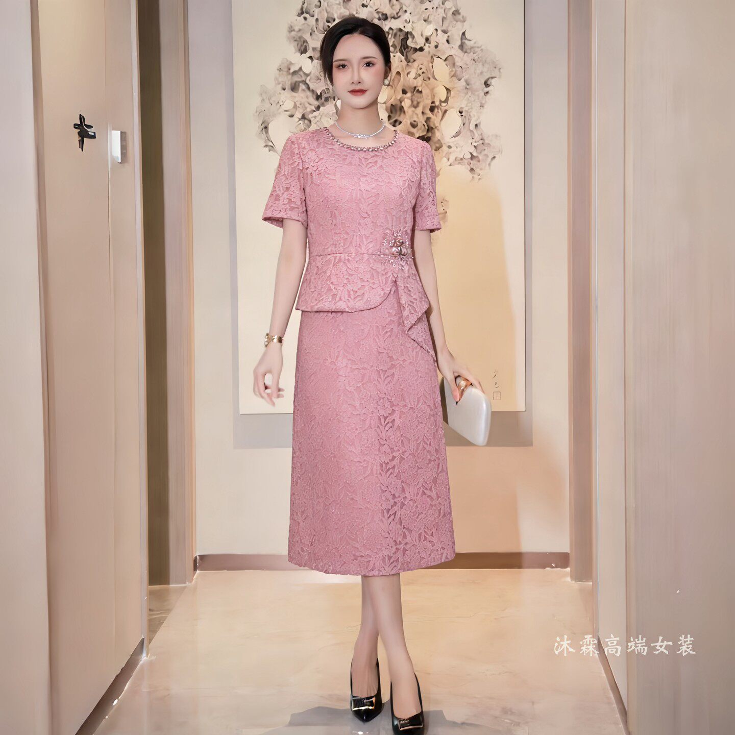 詹雅斐2026夏季新款时尚显瘦大码气质修身妈妈婚宴礼服连衣裙5008