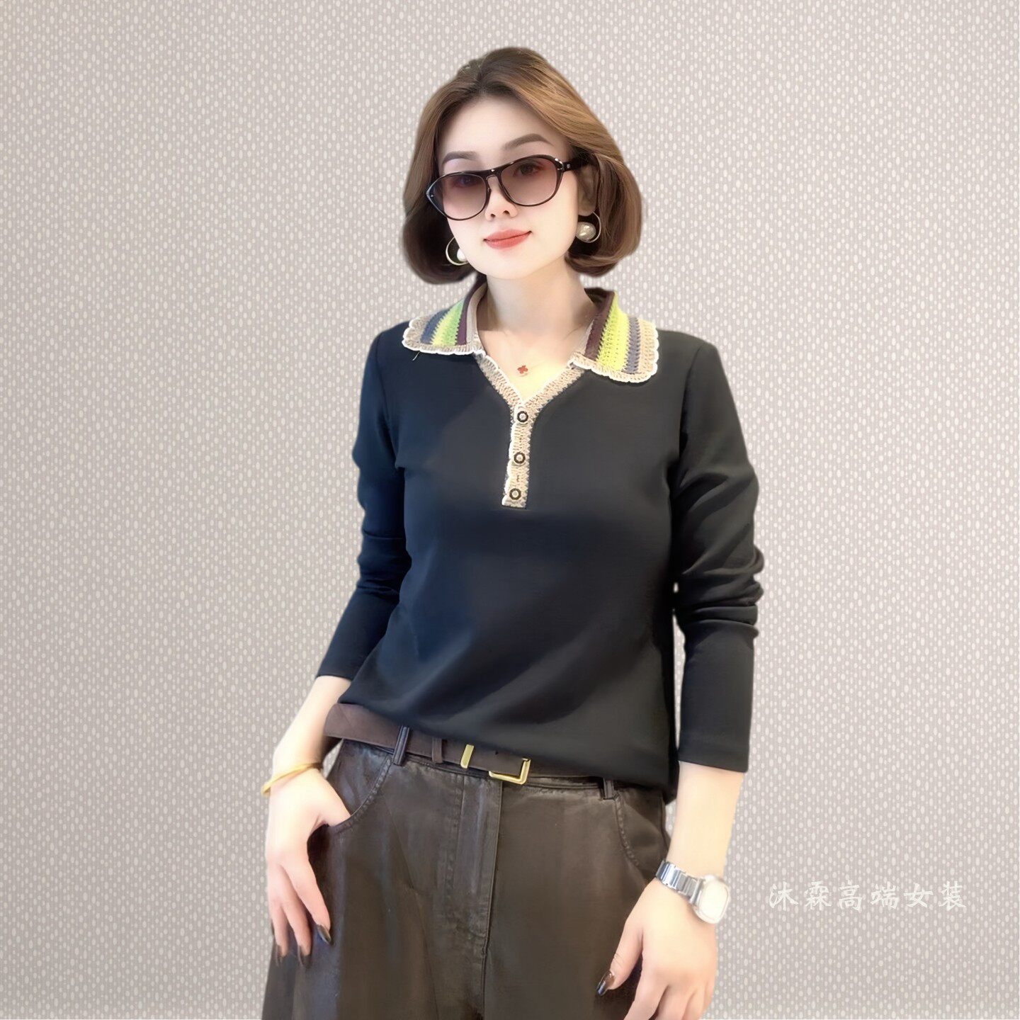 斐斐2026秋冬新款宽松大码修身显瘦气质女打底衫百搭上衣T恤8820