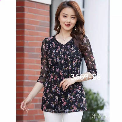 隆穈丝2025春夏新款上衣大码显瘦宽松台湾网纱打底t恤衫凯永3669