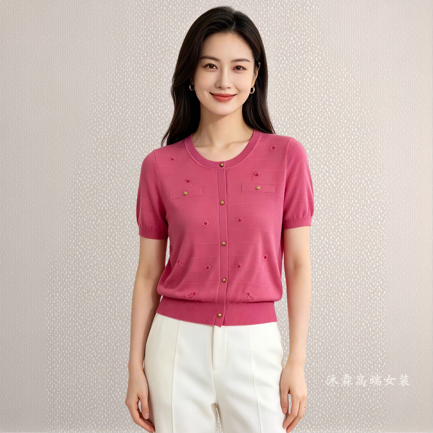 沐紫霖2026夏季新款大码显瘦宽松莱赛尔天丝针织衫女上衣t恤26A33
