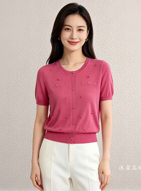沐紫霖2026夏季新款大码显瘦宽松莱赛尔天丝针织衫女上衣t恤26A33
