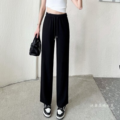 雅姿赏色珊瑚花2026夏季新宽松大码修身显瘦胖M休闲直筒女裤84001